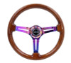 NRG Reinforced Steering Wheel (350mm / 3in. Deep) Brown Wood w/Blk Matte Spoke/Neochrome Center Mark