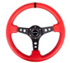 NRG Reinforced Steering Wheel (350mm / 3in. Deep) Red Suede w/Blk Circle Cutout Spokes