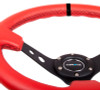 NRG Reinforced Steering Wheel (350mm / 3in. Deep) Red Suede w/Blk Circle Cutout Spokes