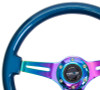 NRG Classic Wood Grain Steering Wheel (350mm) Blue Pearl/Flake Paint w/Neochrome 3-Spoke Center