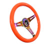 NRG Classic Wood Grain Steering Wheel (350mm) Neon Orange Color w/Neochrome Spokes