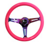 NRG Classic Wood Grain Steering Wheel (350mm) Neon Pink Painted Grip w/Neochrome 3-Spoke Center