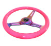 NRG Classic Wood Grain Steering Wheel (350mm) Neon Pink Painted Grip w/Neochrome 3-Spoke Center