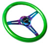 NRG Classic Wood Grain Steering Wheel (350mm) Green Pearl/Flake Paint w/Neochrome 3-Spoke Center