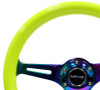 NRG Classic Wood Grain Steering Wheel (350mm) Neon Yellow Color w/Neochrome Spokes