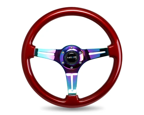 NRG Innovations Reinforced Sport Steering Wheel - 350mm Diameter, 50mm Depth, Leather Wrap, 4mm Neochrome Spokes | Fits 6-Bolt Hubs