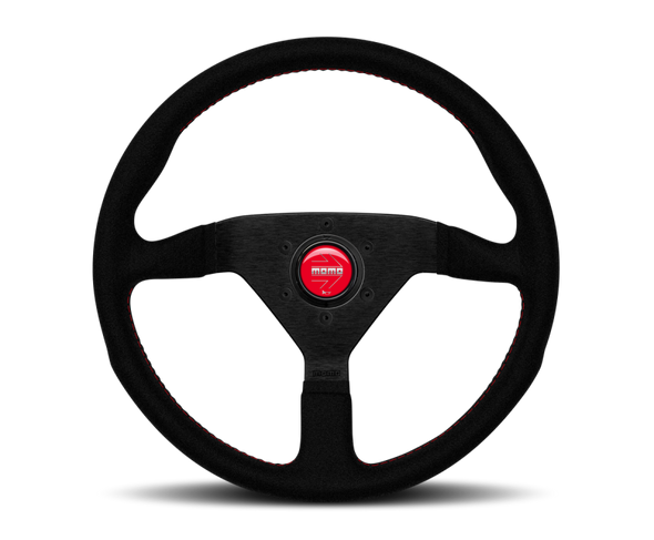 Momo Montecarlo Alcantara Steering Wheel 320 mm - Black/Red Stitch/Black Spokes