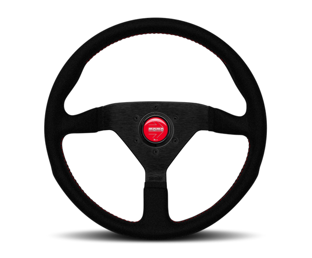 Momo Montecarlo Alcantara Steering Wheel 320 mm - Black/Red Stitch/Black Spokes