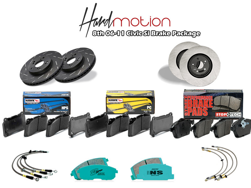 ### Rotors ###

EBC ULTIMAX ROTOR SLOTTED: USR1473 (front) + USR7345 (rear) = $288
EBC 3GD SLOTTED & DIMPLED ROTORS: GD1473 + GD7345 = $304
STOP TECH ROTORS: 120.40057 (F) + 120.40040 (R) (be sure to add 2qty for each) = $198
STOP TECH / POWER-SLOT ROTORS (SLOTTED) REAR: 126.40040SL + 126.40040SR | FRONT: 126.40057SL + 126.40057SR +$409

### Pads ###

HAWK HPS: HB145F.570 + HB361F.622  = $217
HAWK CERAMIC: HB145Z.570 (rear) + HB361Z.622 (front) $240
HAWK HPS 5.0: HB361B.622 / HB145B.570 $233
PROJECT MU B-FORCE: PBF336 + PBR389 -disco
PROJECT MU NS-400: PS4F336 + PS4R389 -disco
STOP TECH PADS: 309.08290 + 309.05370 = $118
EBC YELLOW STUFF: DP41254R, DP41193R = $258
EBC RED STUFF:  DP31254C , DP31193C 

### Lines ###

RUSSELL SS-LINE: HP520 $136
GOODRIDGE SS LINE: 20024 $139
TECHNAFIT: HN-1345

STOPTECH SS LINE: 950.40011 950.40511

### Brake Fluid ###

RBF660 DOT 4 ( 2QTS / 1000ML) 101667 - $56 for 2
RBF600 DOT 4 ( 2QTS / 1000ML) 100949 - $38 for 2
Hawk Performance Street DOT 4 (2QTS / 1000ml) HP520 - $25 for 2
liqui moly - 20154-1 - $24 for 2

Motul 5.1: 100951 - $10 (5.1 is not compatible with newer cars)