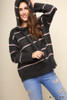 Striped Knit Hooded Sweater - Grey/Pink