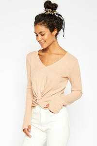 トップス andmary Mary long knit tops ivory Umgee - Mary Long Sleeve Waffle knit Top - Off White