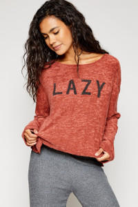 Lazy Graphic Sweater Top - Red