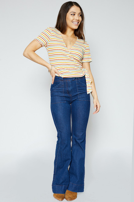 Harmony Stripe Wrap Top - Yellow / White / Green / Red Stripes