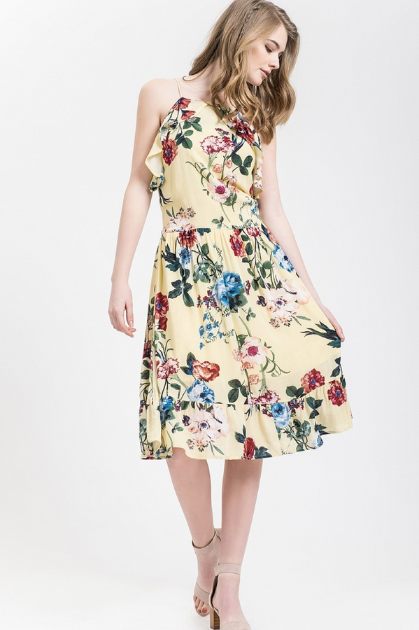 Blu Pepper - Floral ruffle dress - Yellow