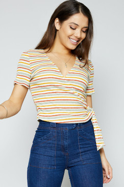 Harmony Stripe Wrap Top - Yellow / White / Green / Red Stripes
