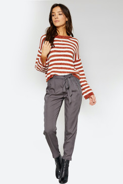 Ione Stripe Sweater - White/Burnt Orange