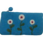 Felt Zipper Pouch Flowers Turquoise