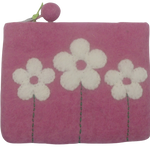 Felt Zipper Pouch Flowers Pink