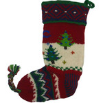 Wool Knit Christmas Stocking Nepal Trees 5