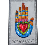 Handmade Tin Colorful Orange Hand With Red Heart