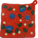 Felted Wool Orange Floral Applique Potholder