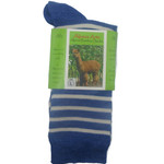 These lightweight alpaca and bamboo socks have a blue and white stripe design.
