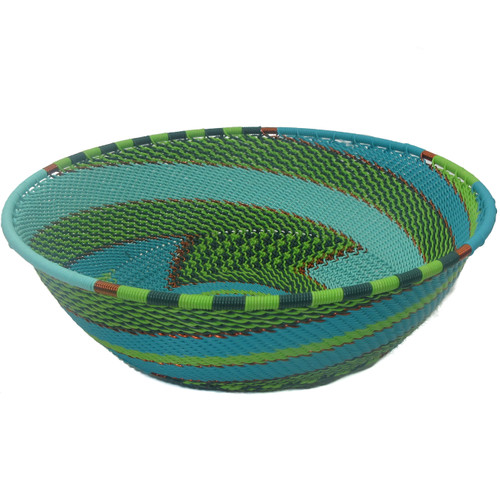 African Zulu Telephone Wire Basket Large Wide Bowl #1