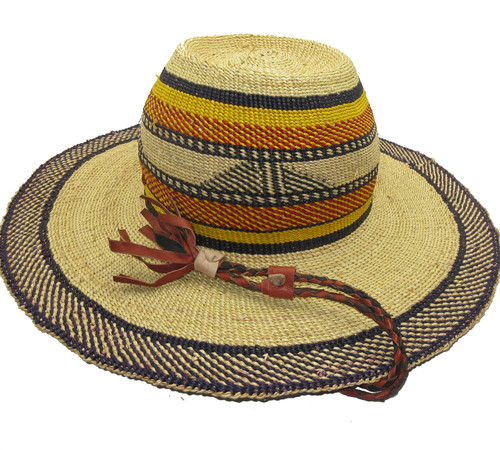 African Straw Hat with Chin Strap #14-Fits 21"-22" Head