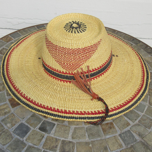 African Straw Hat with Chin Strap #20-Fits 23"-24" Head