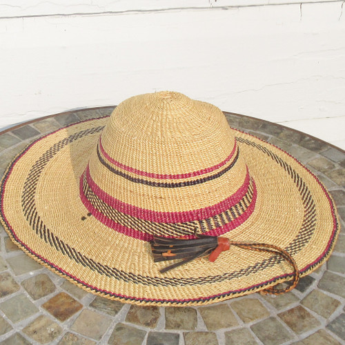 African Straw Hat with Chin Strap #20-Fits 23"-24" Head