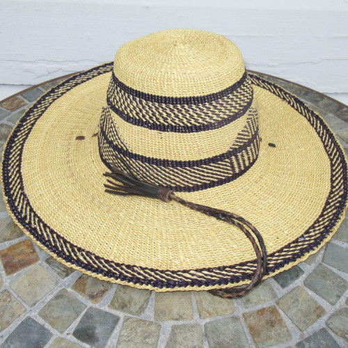 African Straw Hat with Chin Strap #39-Fits 22.5"-23.5" Head