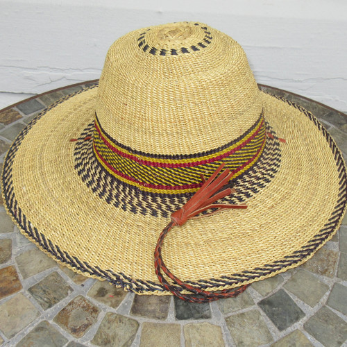 African Straw Hat with Chin Strap #43-Fits 22"-23" Head