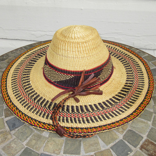 African Straw Hat with Chin Strap #43-Fits 22"-23" Head