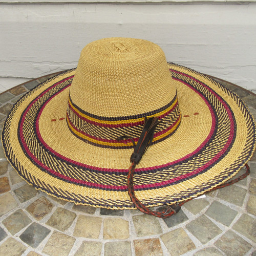 African Straw Hat with Chin Strap #47-Fits 22"-23" Head