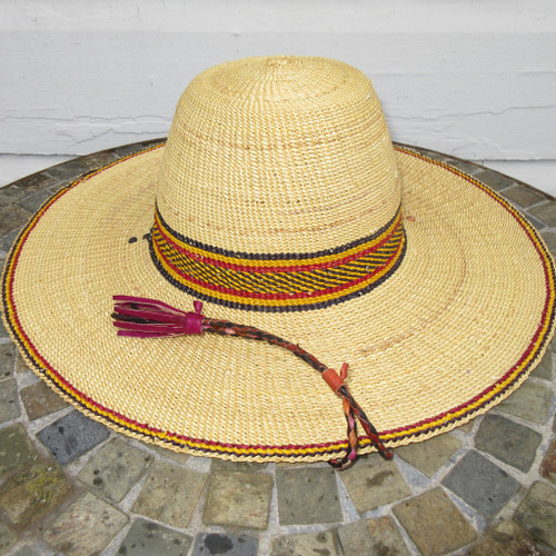 African Straw Hat with Chin Strap #48-Fits 22"-23" Head