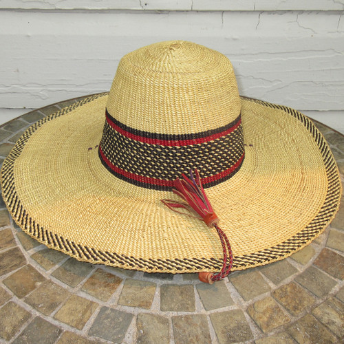 African Straw Hat with Chin Strap #54-Fits 23"-24" Head