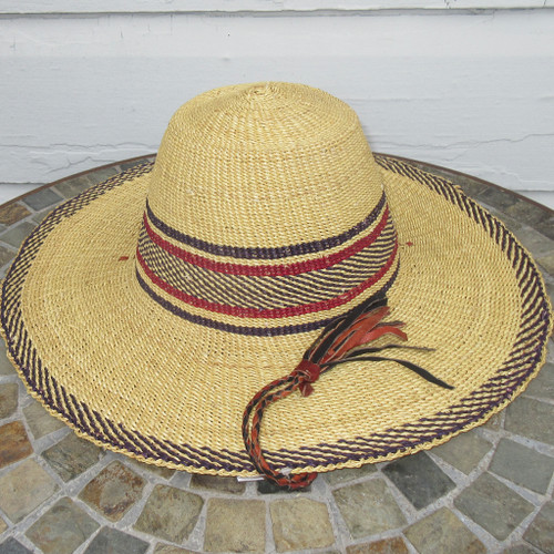 African Straw Hat with Chin Strap #57-Fits 22.5"-23.5" Head