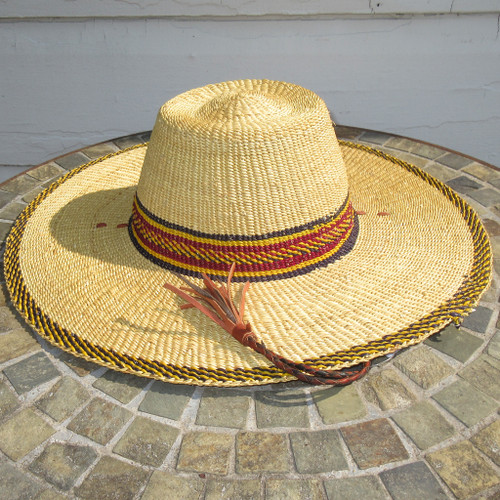African Straw Hat with Chin Strap #57-Fits 22.5"-23.5" Head