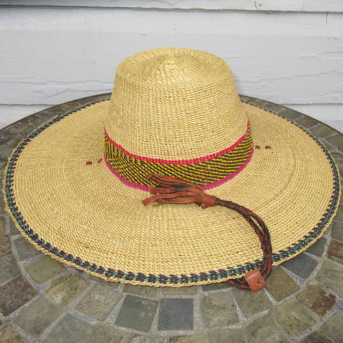 African Straw Hat with Chin Strap #57-Fits 22.5"-23.5" Head