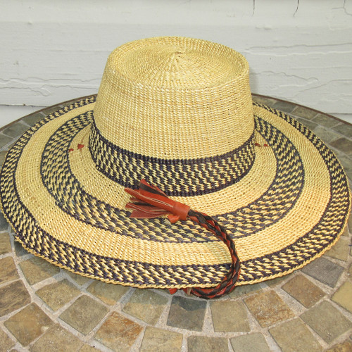 African Straw Hat with Chin Strap #66-Fits 23"-24" Head