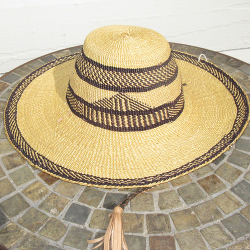 African Straw Hat with Chin Strap #67-Fits 23"-24" Head