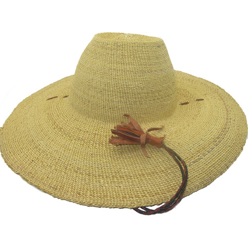 African Straw Hat with Chin Strap #69-Fits 23"-24" Head