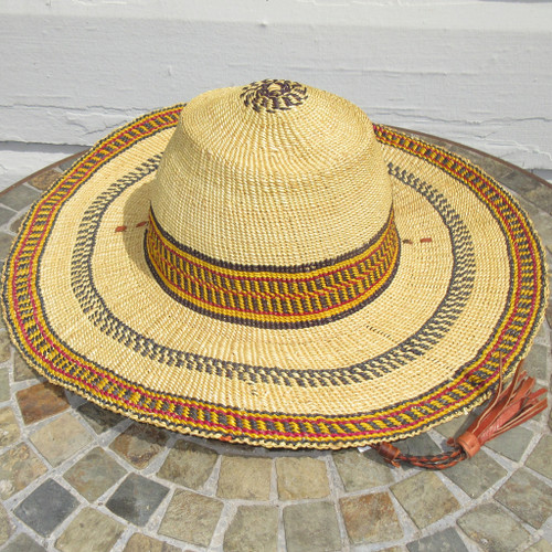 African Straw Hat with Chin Strap #71-Fits 23"-24" Head