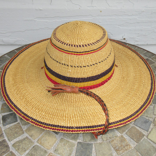 African Straw Hat with Chin Strap #75-Fits 23"-24" Head