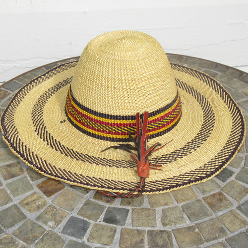 African Straw Hat with Chin Strap #78-Fits 22.5"-23.5" Head