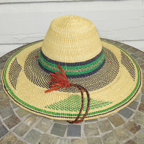 African Straw Hat with Chin Strap #93-Fits 23.5"-24.5" Head
