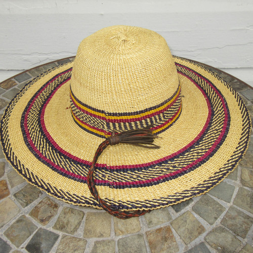 African Straw Hat with Chin Strap #98-Fits 22.5"-23.5" Head