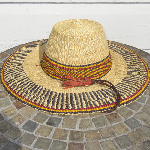 African Straw Hat with Chin Strap #101-Fits 24"- 25" Head