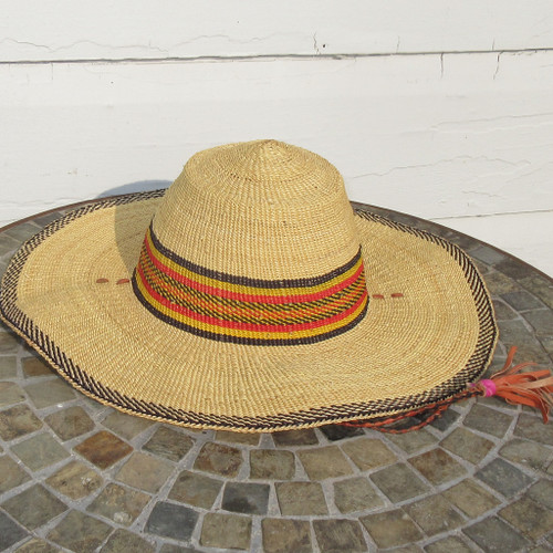 African Straw Hat with Chin Strap #103-Fits 22"-23" Head