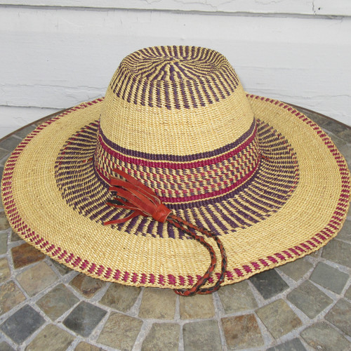 African Straw Hat with Chin Strap #104-Fits 24"- 25" Head